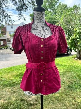 2/30 bebe 2b Fuchsia Button-Front Belted Blouse M